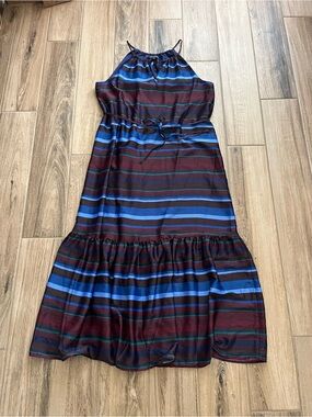 Banana Republic Striped Halter Maxi Dress in Blue and Burgundy